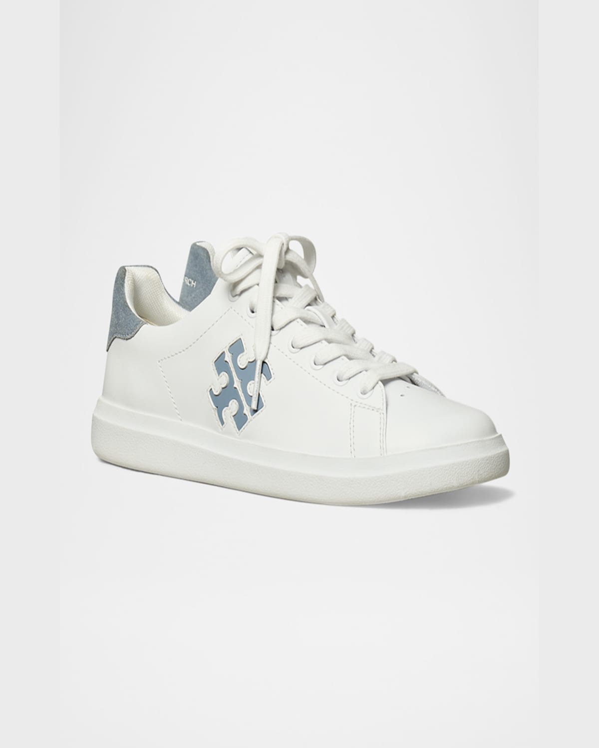 Shop Tory Burch Howell Double T Bicolor Sneakers In Titanium White / Aria Blue