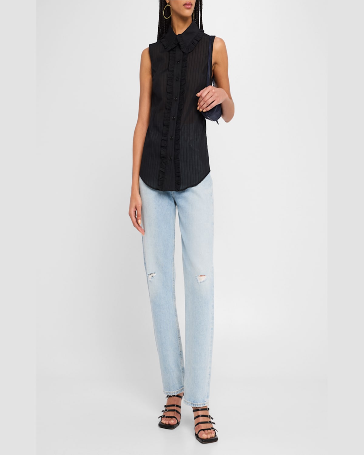Shop Smythe Sleeveless Ruffle-trim Shirt In Black