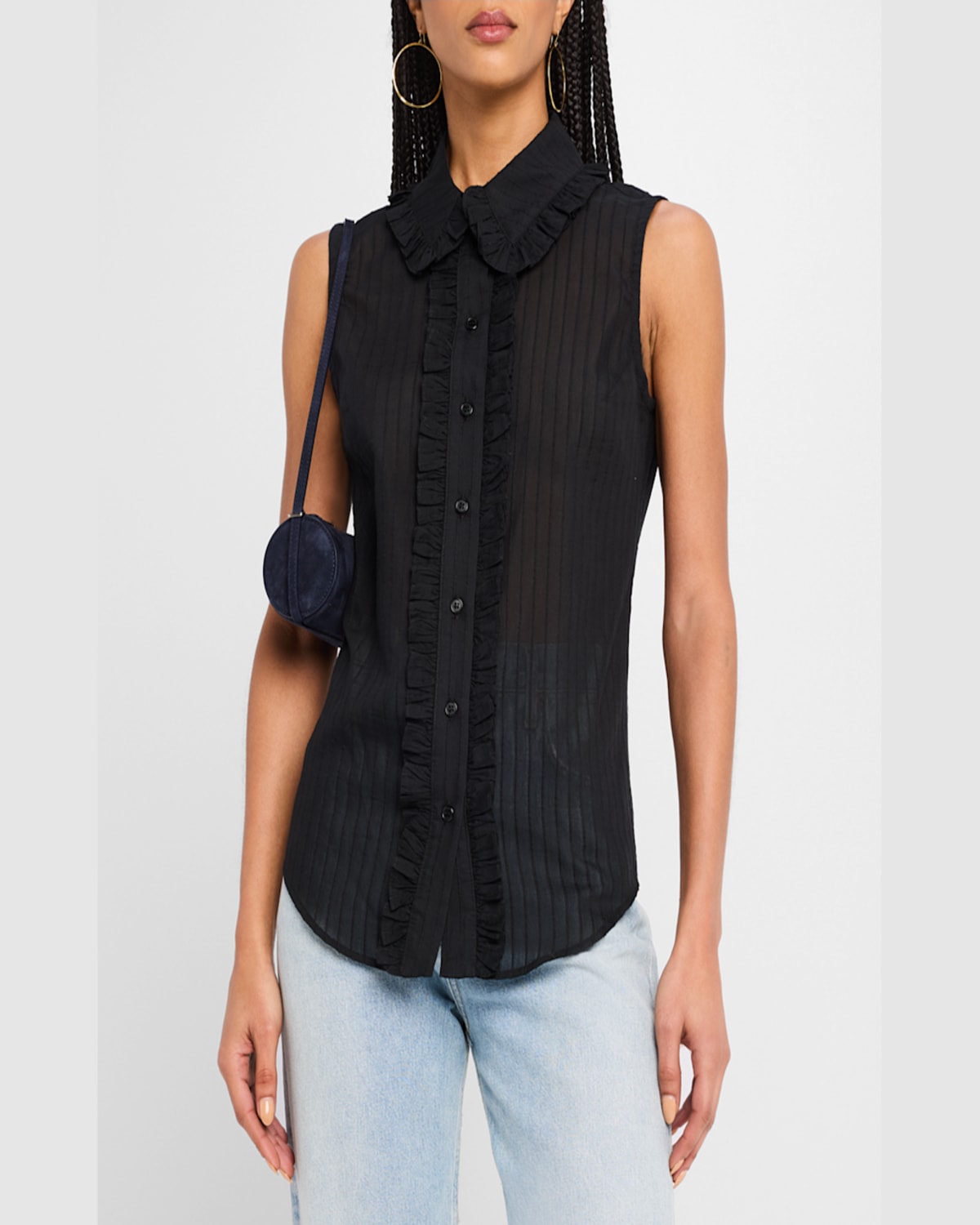 SMYTHE SLEEVELESS RUFFLE-TRIM SHIRT 