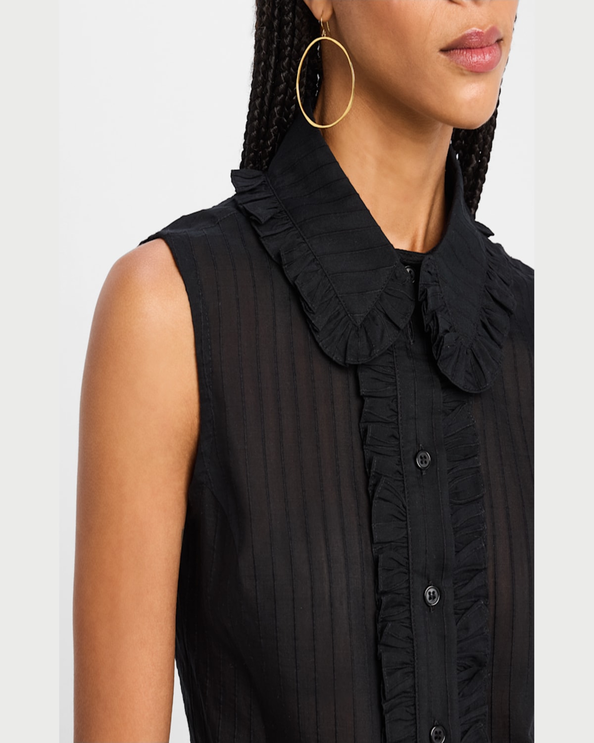 Shop Smythe Sleeveless Ruffle-trim Shirt In Black