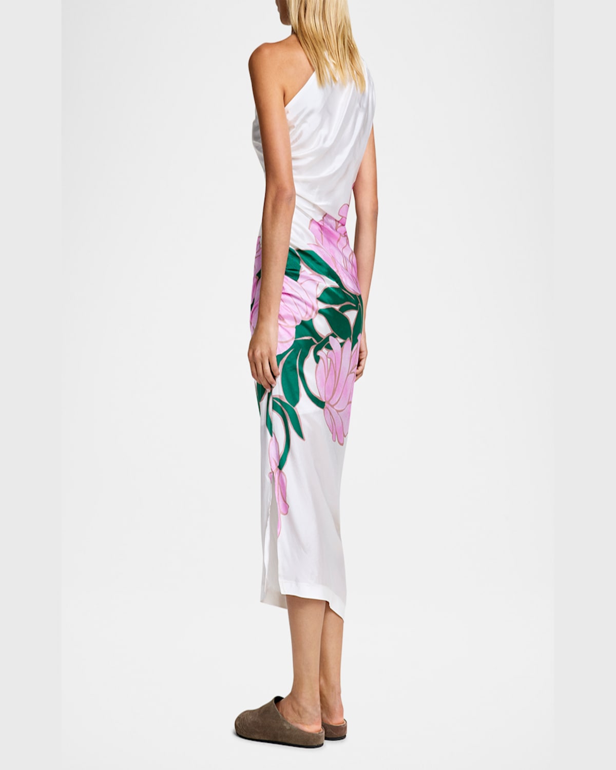 SMYTHE MAGNOLIA RUCHED ASYMMETRIC MIDI DRESS 