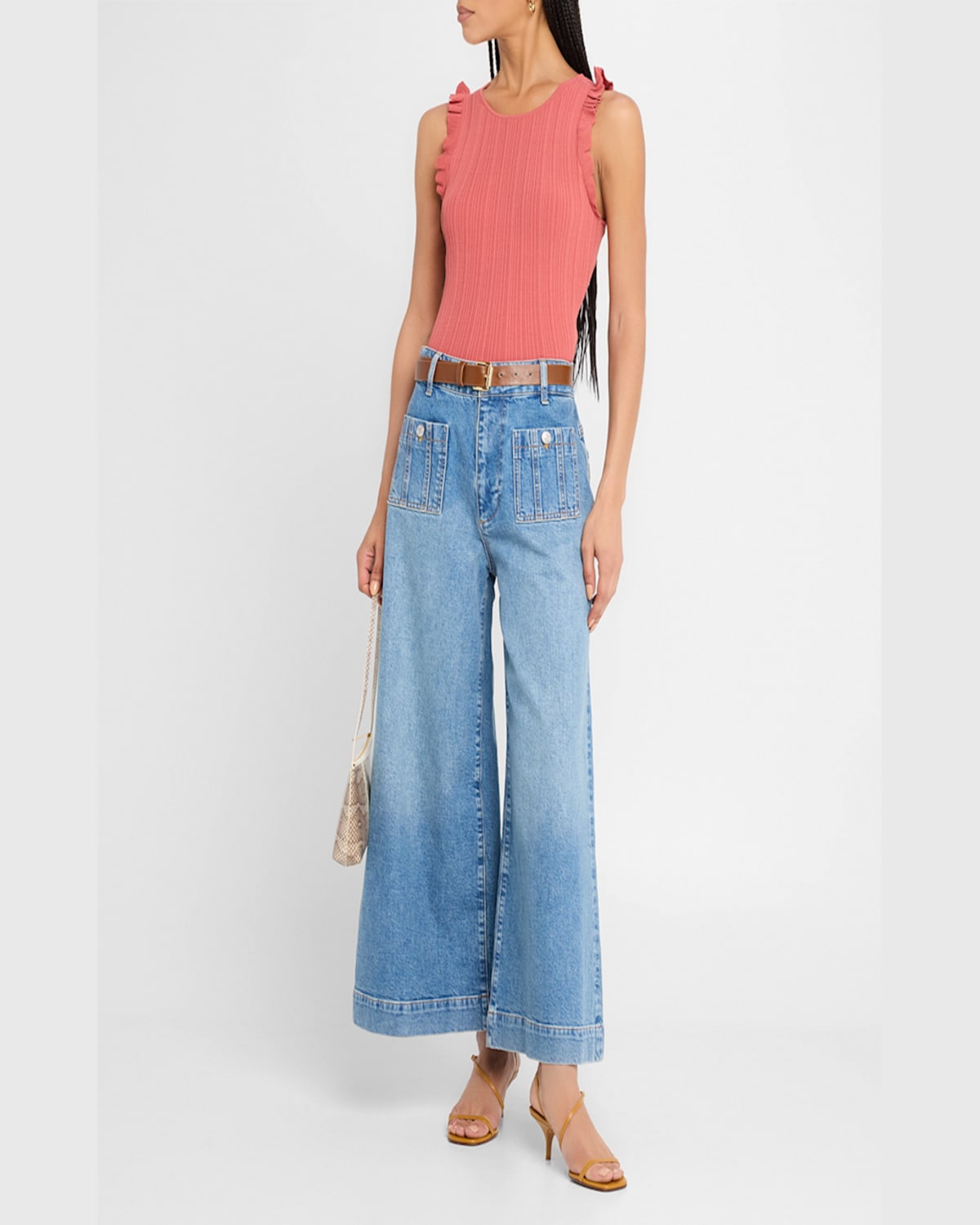 PAIGE LOLA WIDE-LEG JEANS WITH SEAMED PATCH POCKETS 