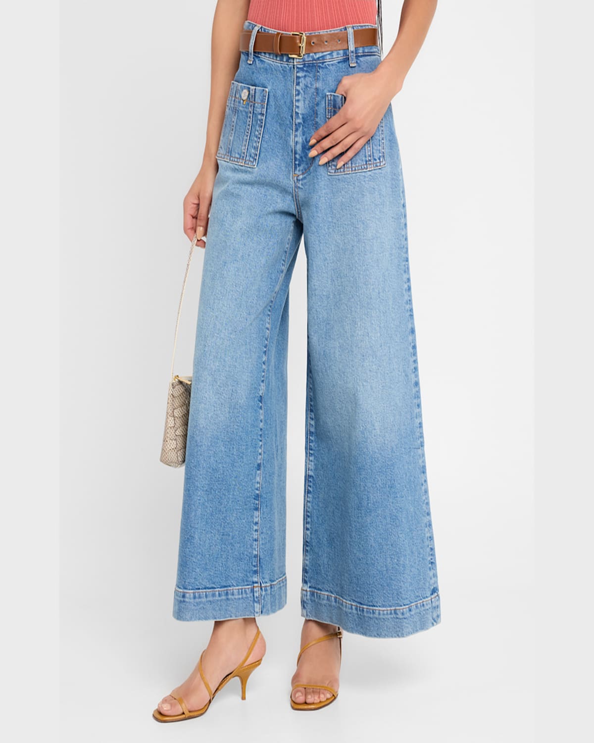 PAIGE LOLA WIDE-LEG JEANS WITH SEAMED PATCH POCKETS 
