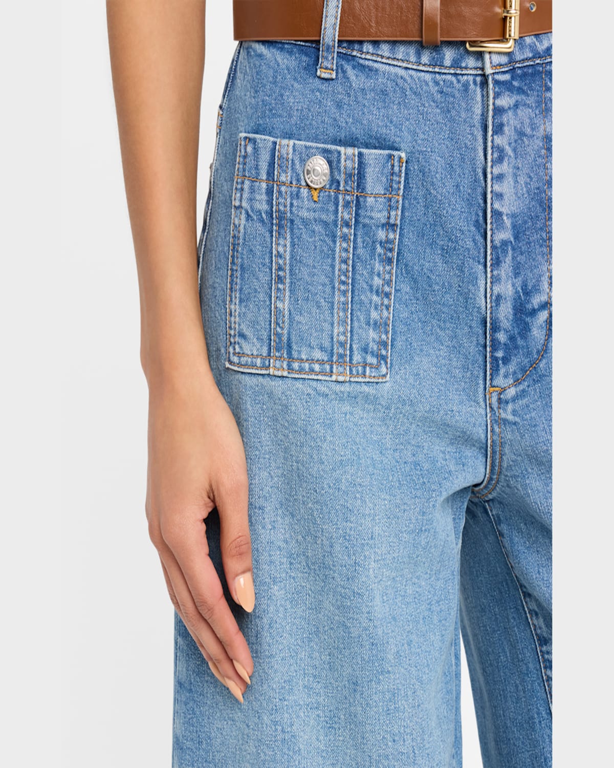 PAIGE LOLA WIDE-LEG JEANS WITH SEAMED PATCH POCKETS 