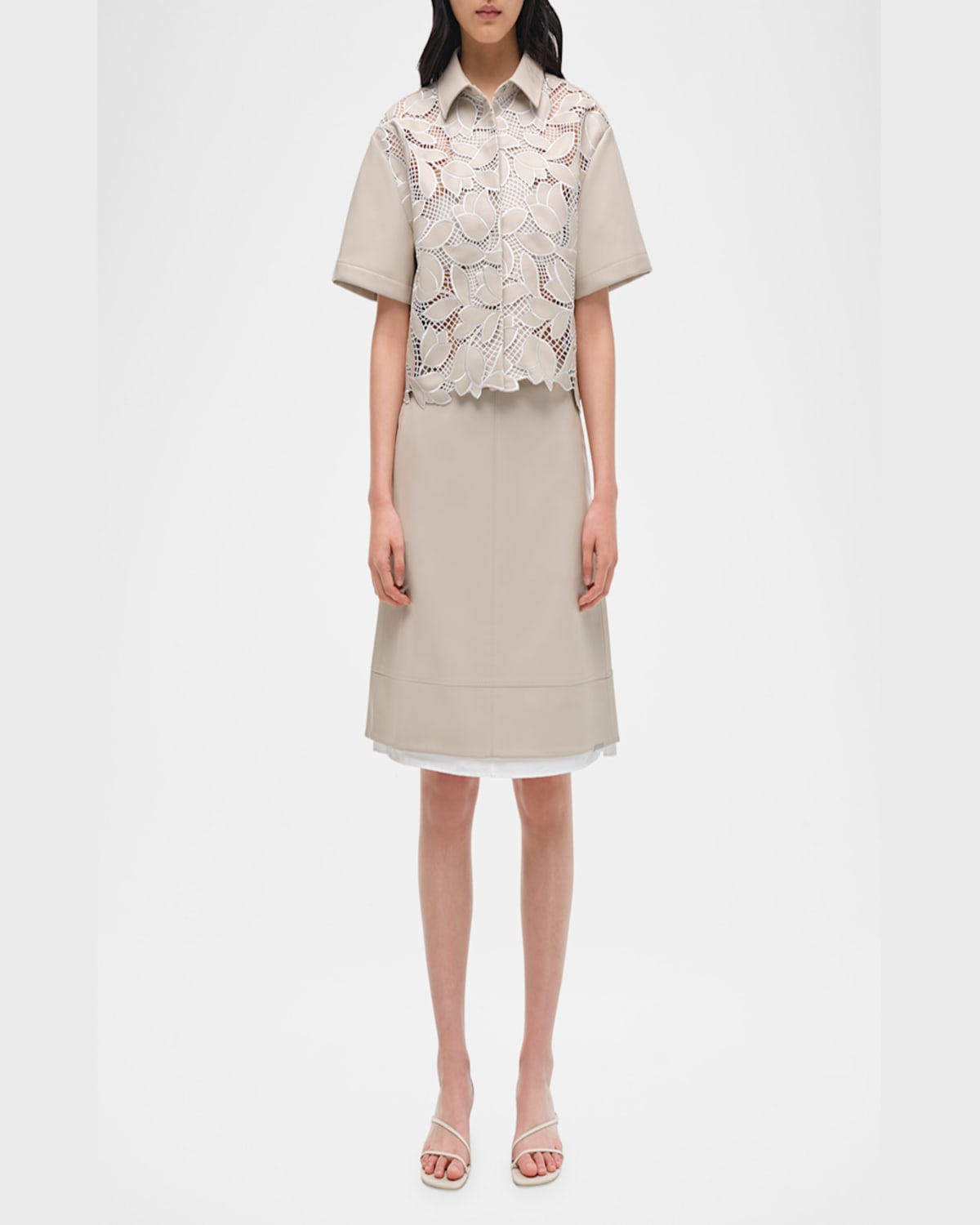 Shop Simkhai Aubria Layered Faux Leather Skirt In Sand