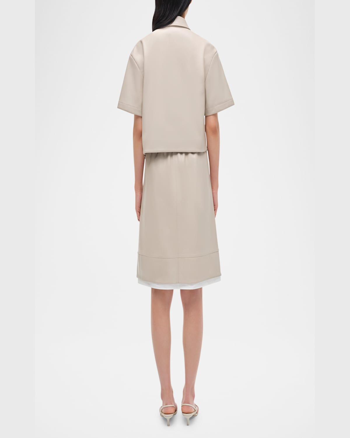Shop Simkhai Aubria Layered Faux Leather Skirt In Sand