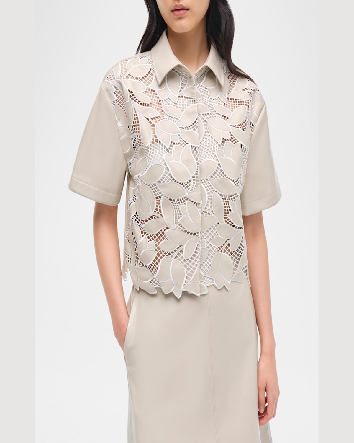 Shop Simkhai Aubria Layered Faux Leather Skirt In Sand