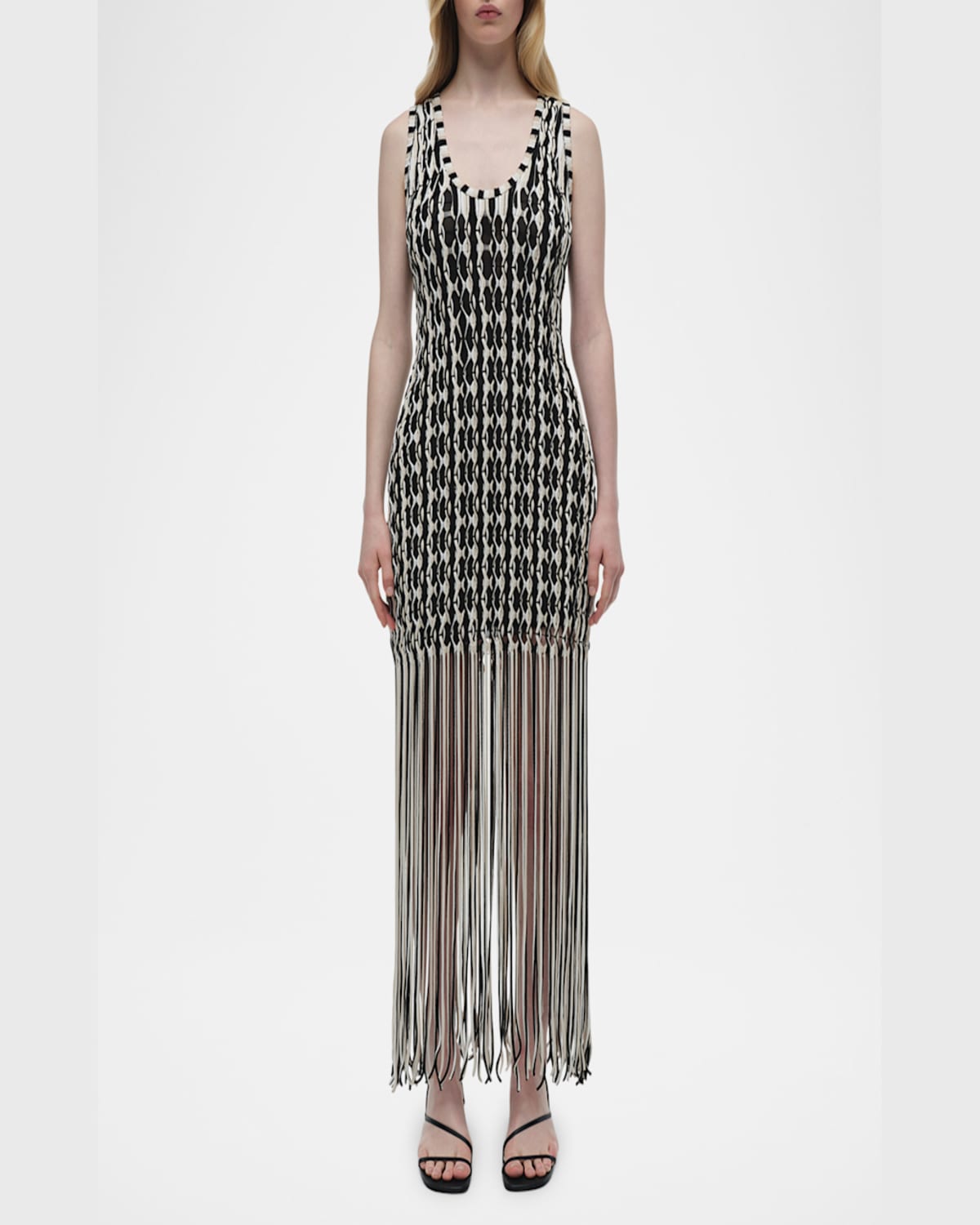Simkhai Sonia Woven Fringe Tank Dress In Sand Multi