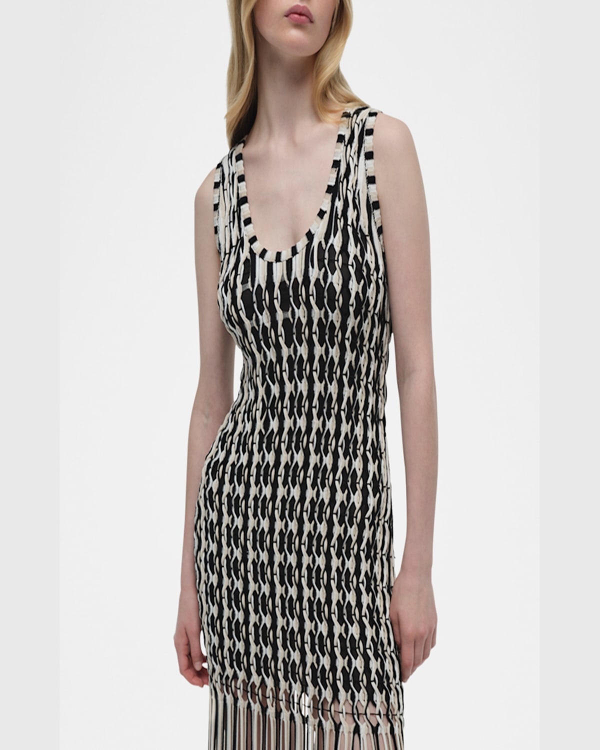 Simkhai Sonia Woven Fringe Tank Dress In Sand Multi