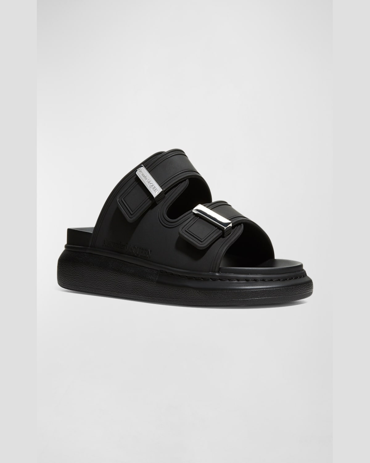 Alexander Mcqueen Alexander Mc Queen Hybrid Double Buckle Black Sandals In Black/silver