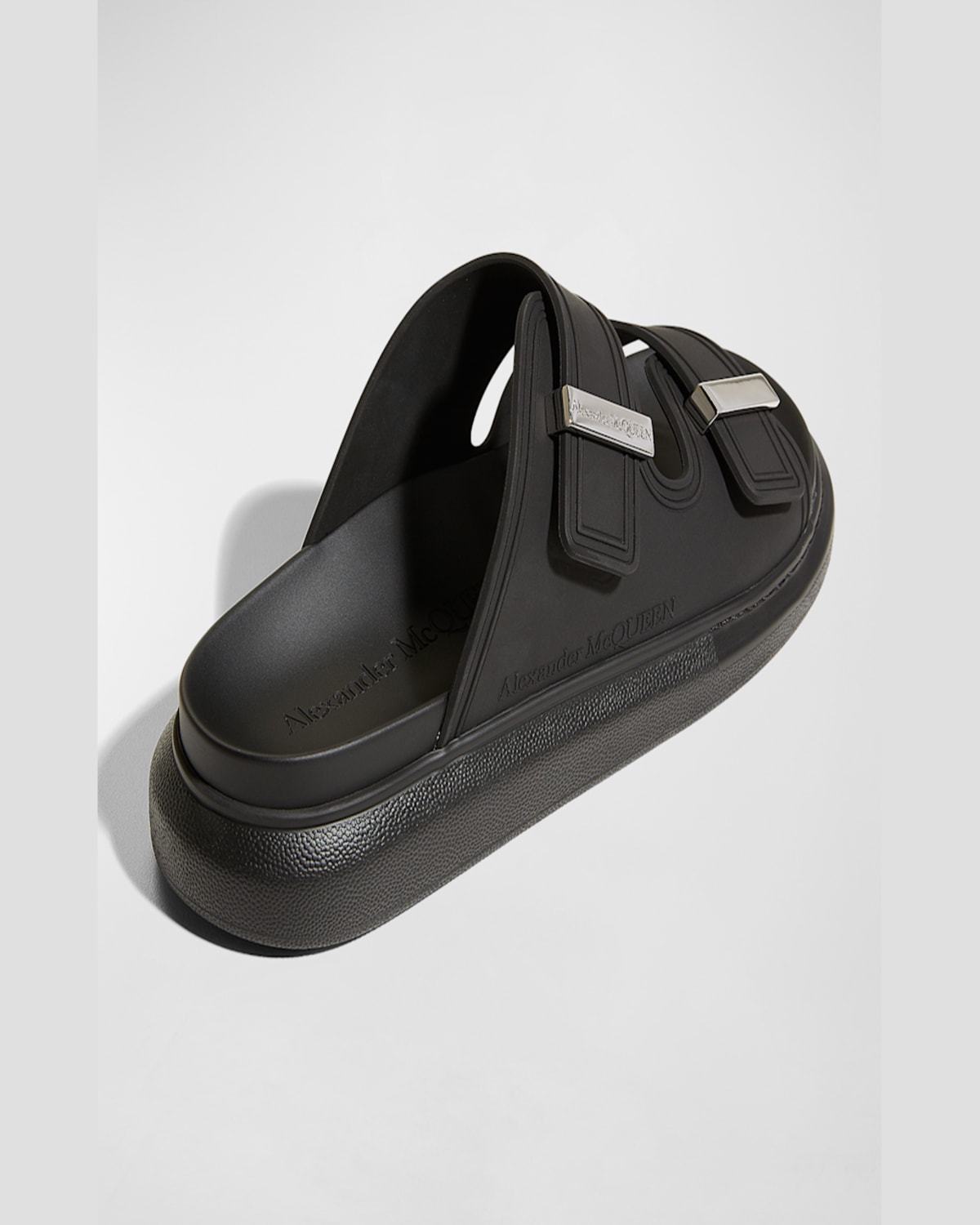 Alexander Mcqueen Alexander Mc Queen Hybrid Double Buckle Black Sandals In Black/silver