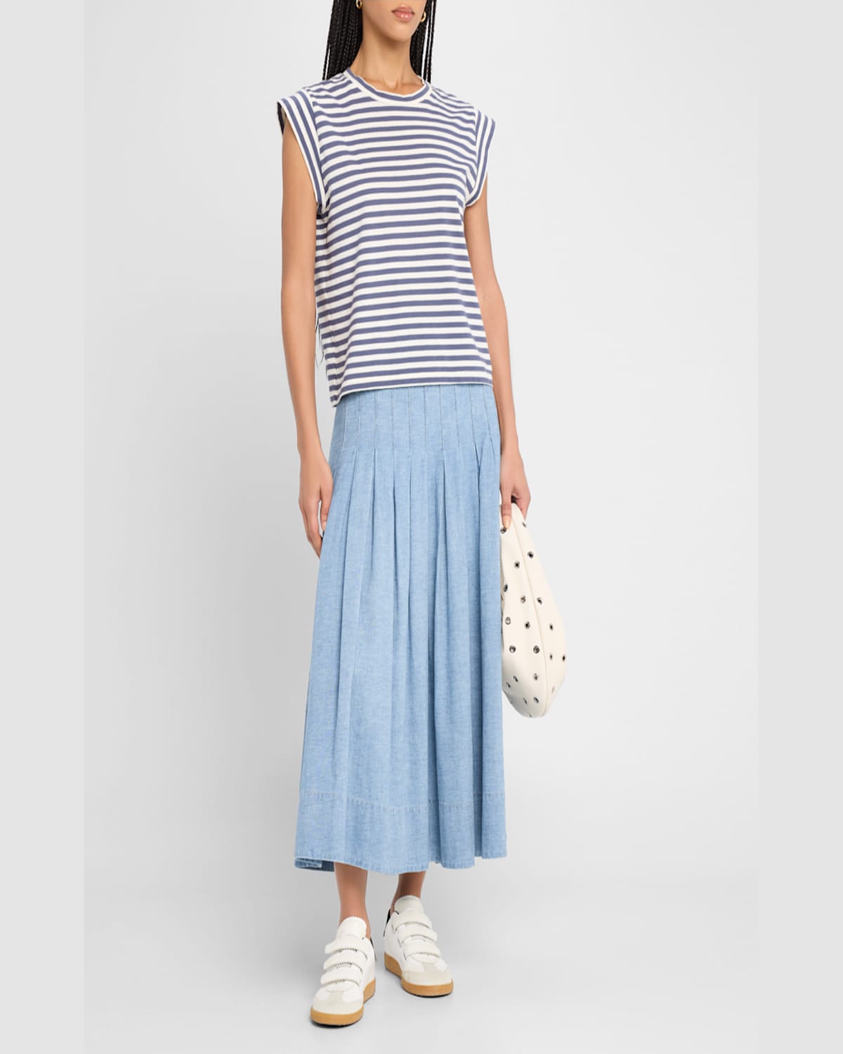 The Great . The Peak Stripe Cotton Top In Vintage Blue Stripe