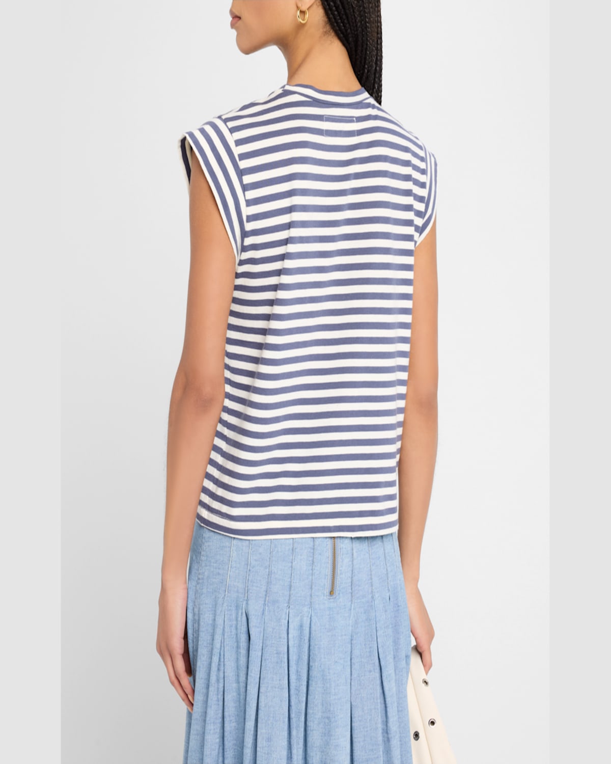 The Great . The Peak Stripe Cotton Top In Vintage Blue Stripe