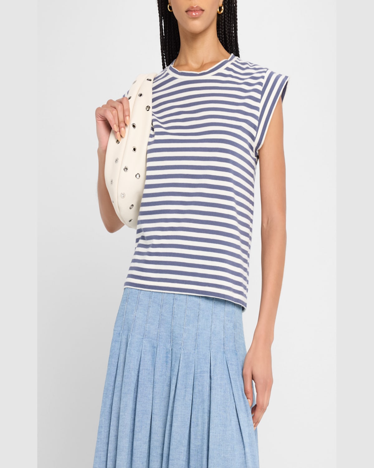 The Great . The Peak Stripe Cotton Top In Vintage Blue Stripe