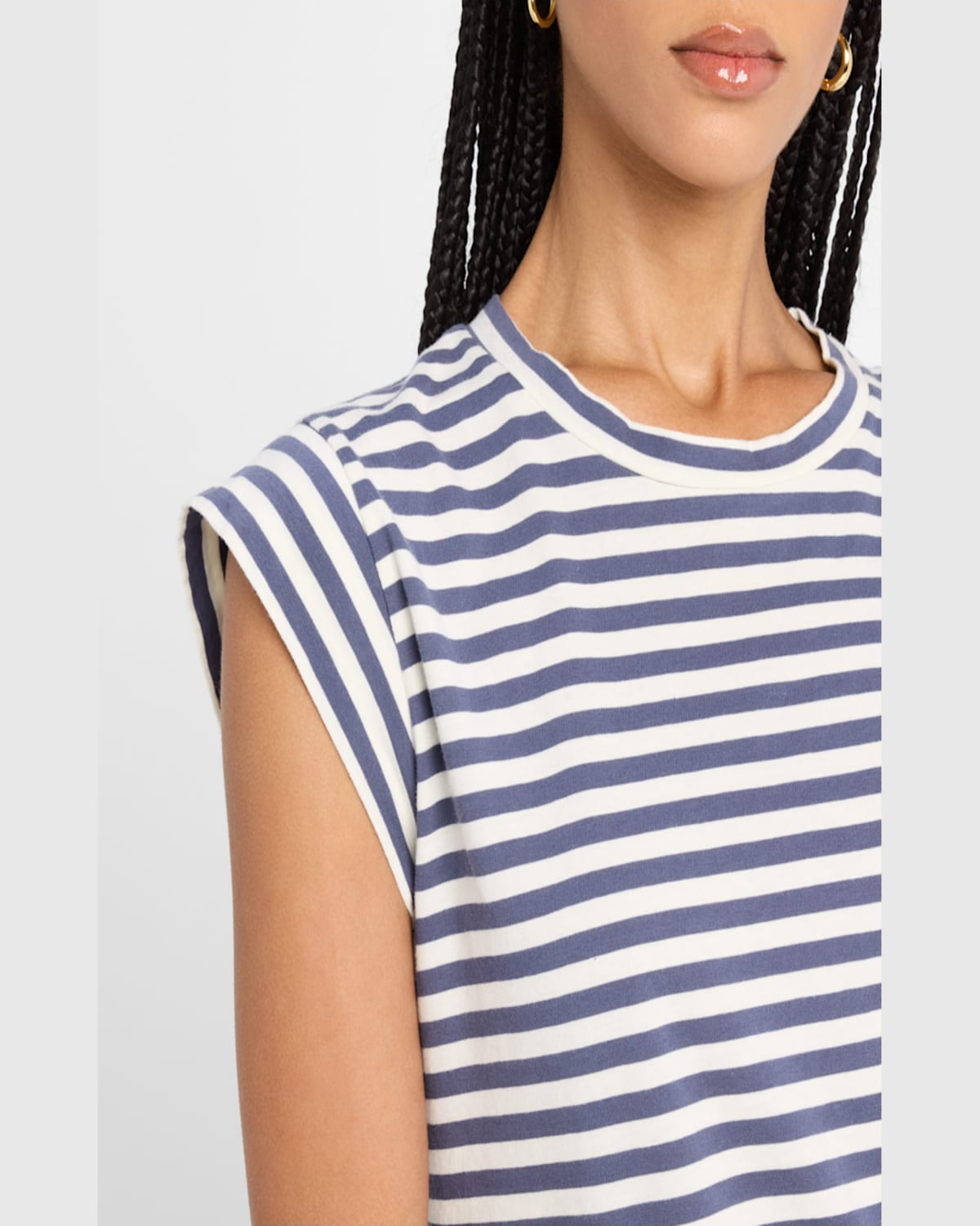 The Great . The Peak Stripe Cotton Top In Vintage Blue Stripe
