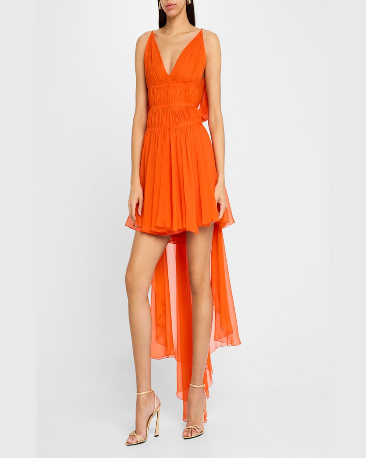 Alberta Ferretti Drape Backless Mini Silk Dress In Orange