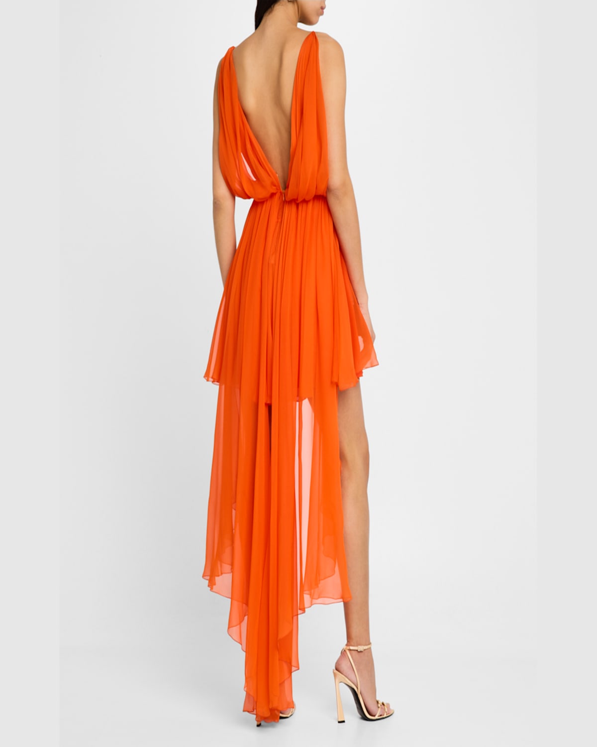 Alberta Ferretti Drape Backless Mini Silk Dress In Orange