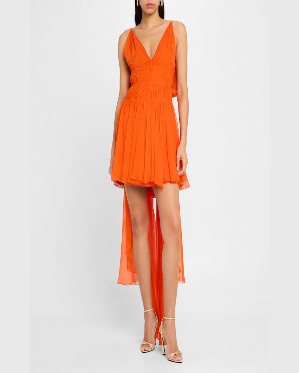 Alberta Ferretti Drape Backless Mini Silk Dress In Orange