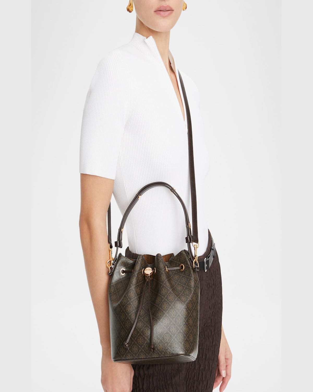 Tory Burch T Monogram Coated Canvas Bucket Bag In French Press