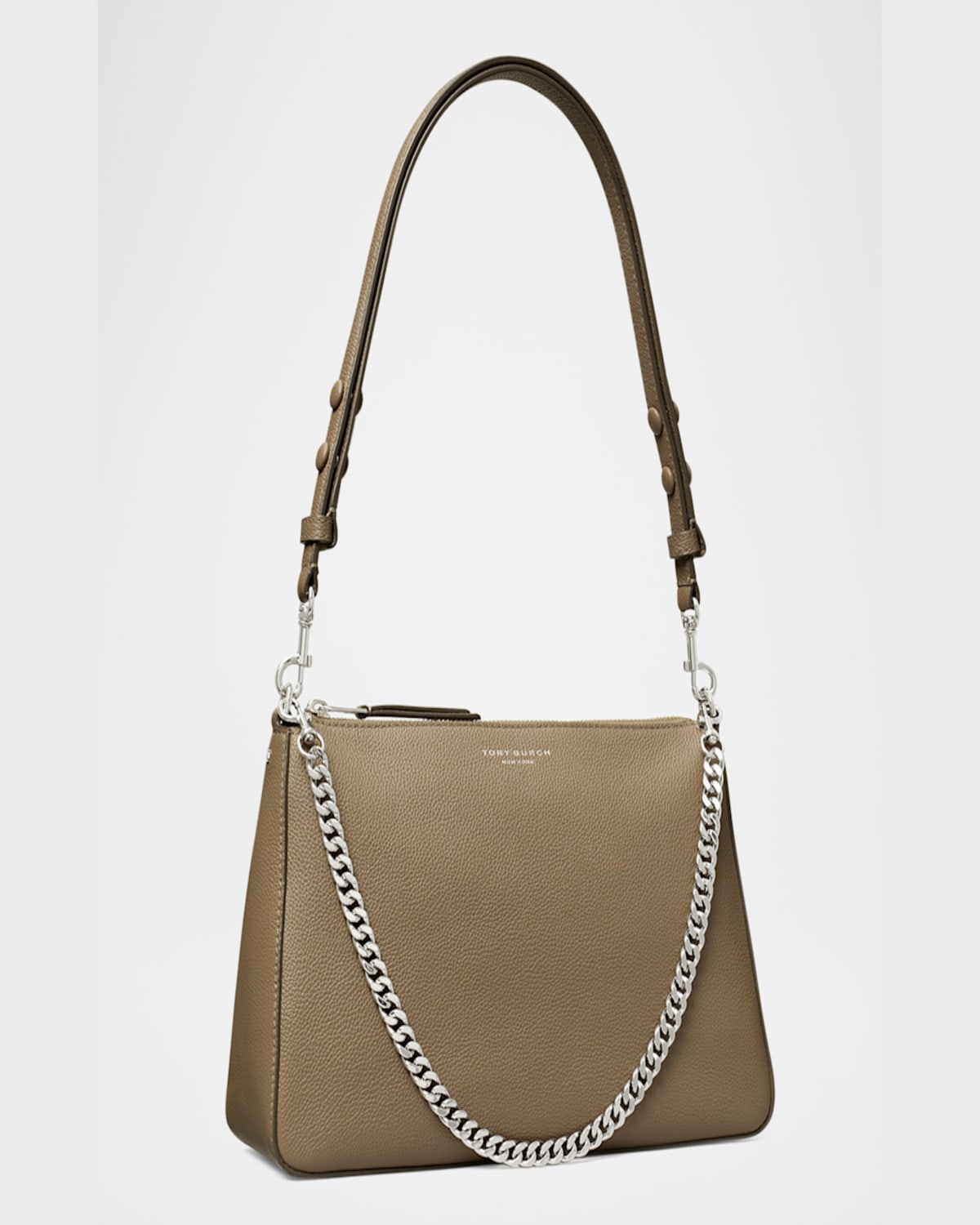 Tory Burch Perry Zip Leather Shoulder Bag In Wild Mushroom