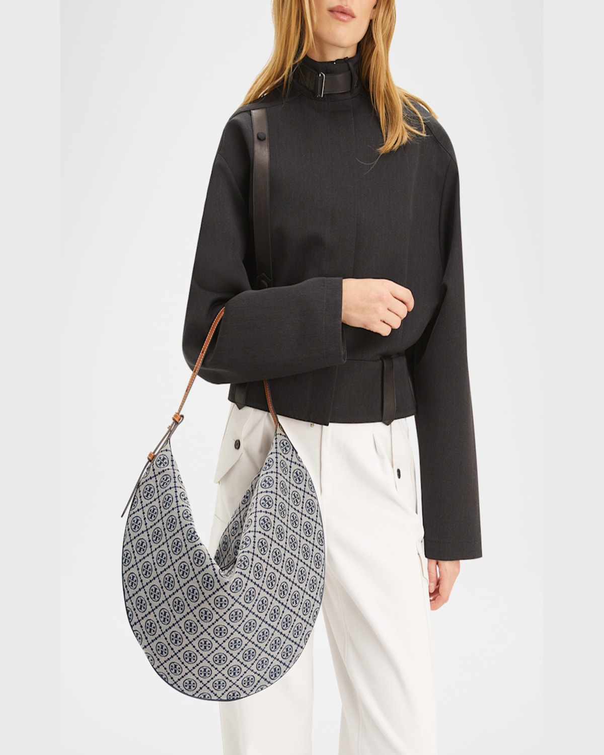 Tory Burch T Monogram Canvas Balloon Shoulder Bag In Tory Navy