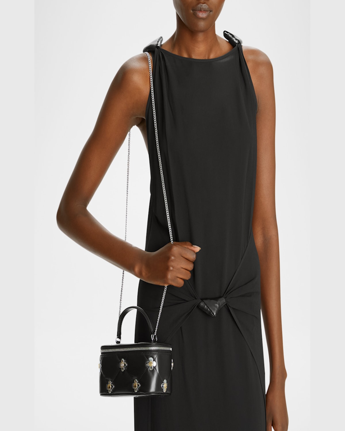 Tory Burch Kira Clover Quilted Leather Vanity Top-handle Bag In Black