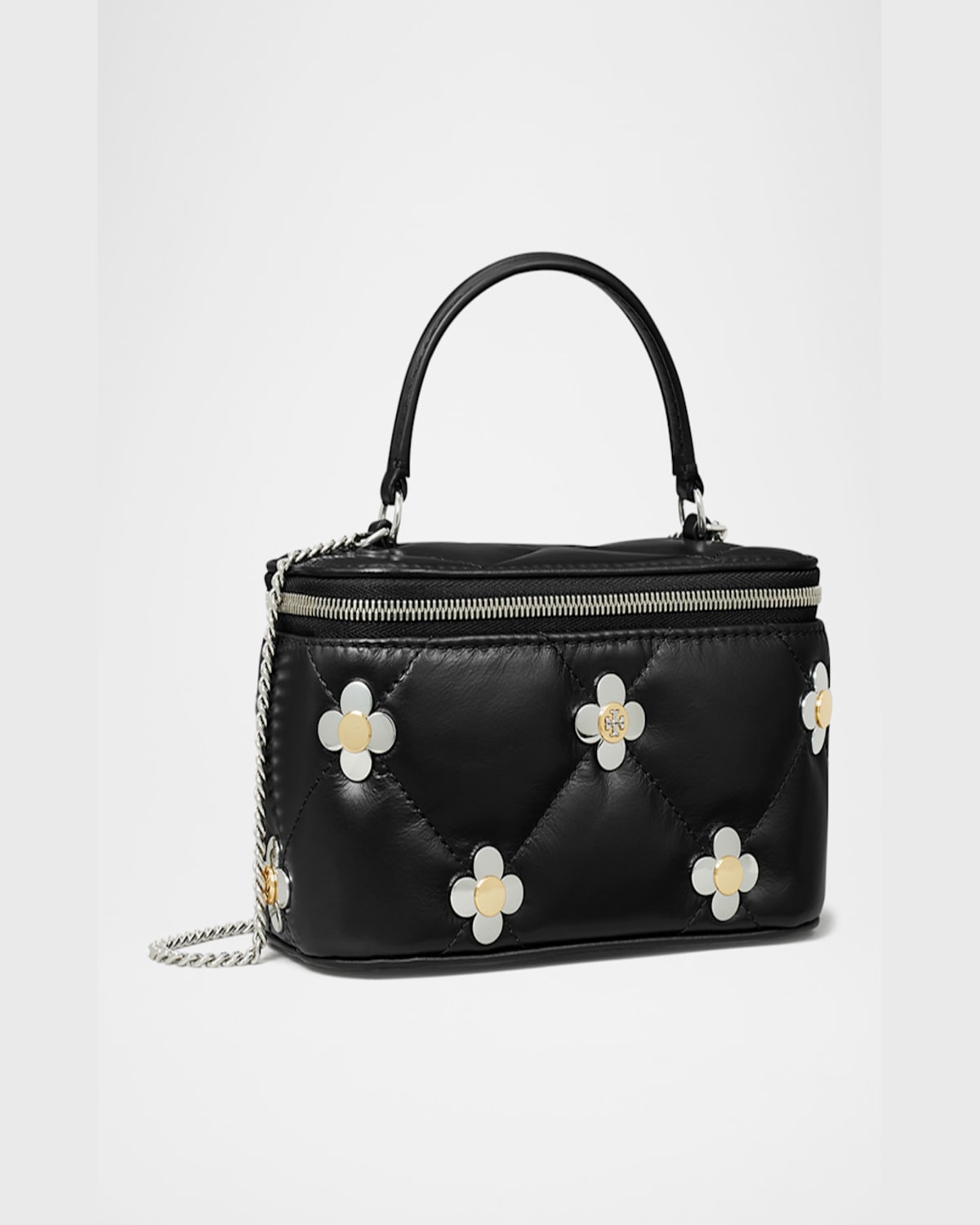 Tory Burch Kira Clover Quilted Leather Vanity Top-handle Bag In Black