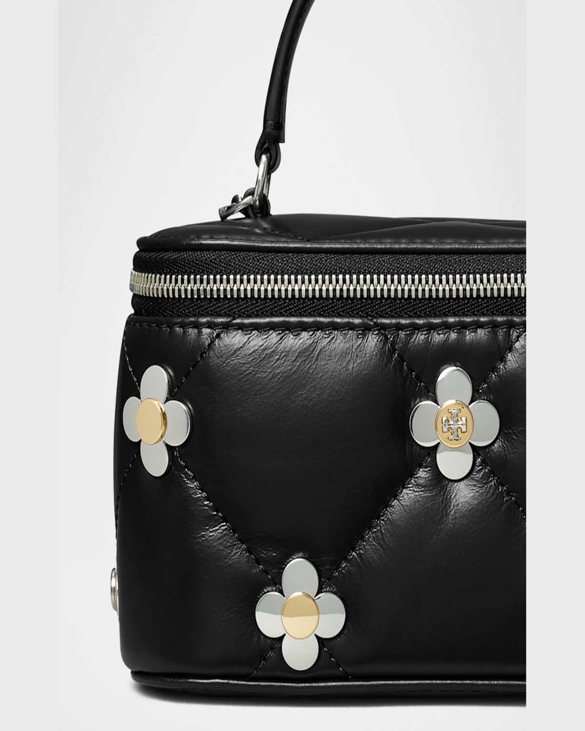 Tory Burch Kira Clover Quilted Leather Vanity Top-handle Bag In Black