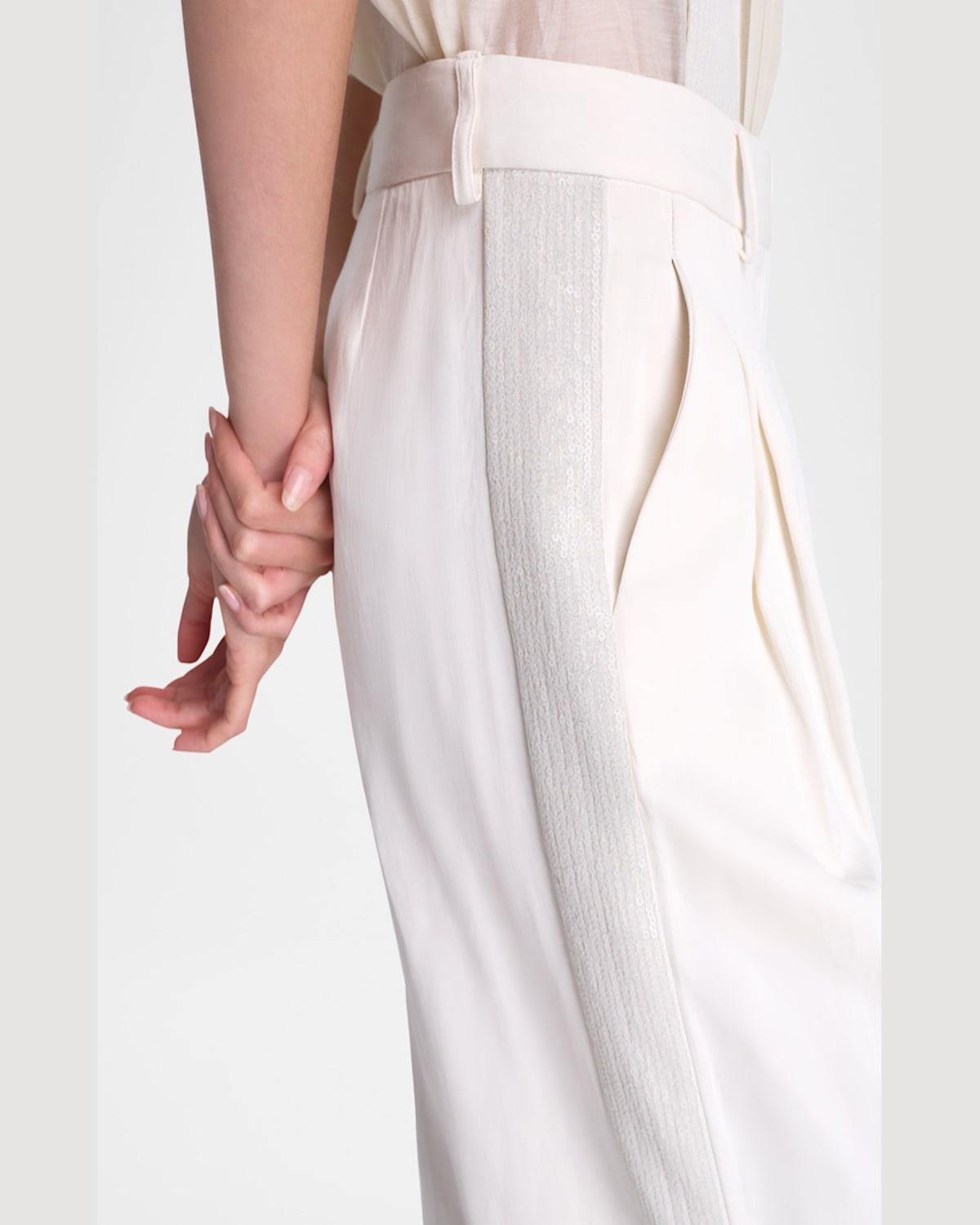 Twp Sulli Linen-blend Trousers With Sequined Side Stripes In Bone