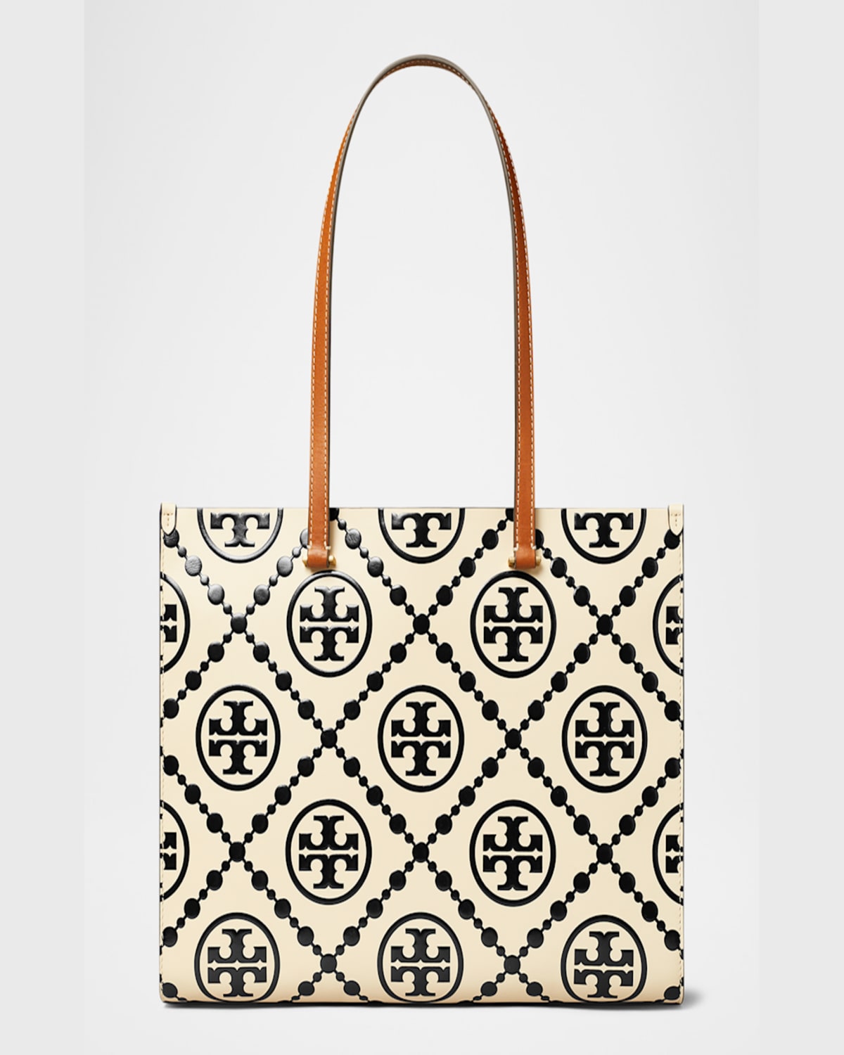 Tory Burch T Monogram Embossed Leather Tote Bag In Blackwhite