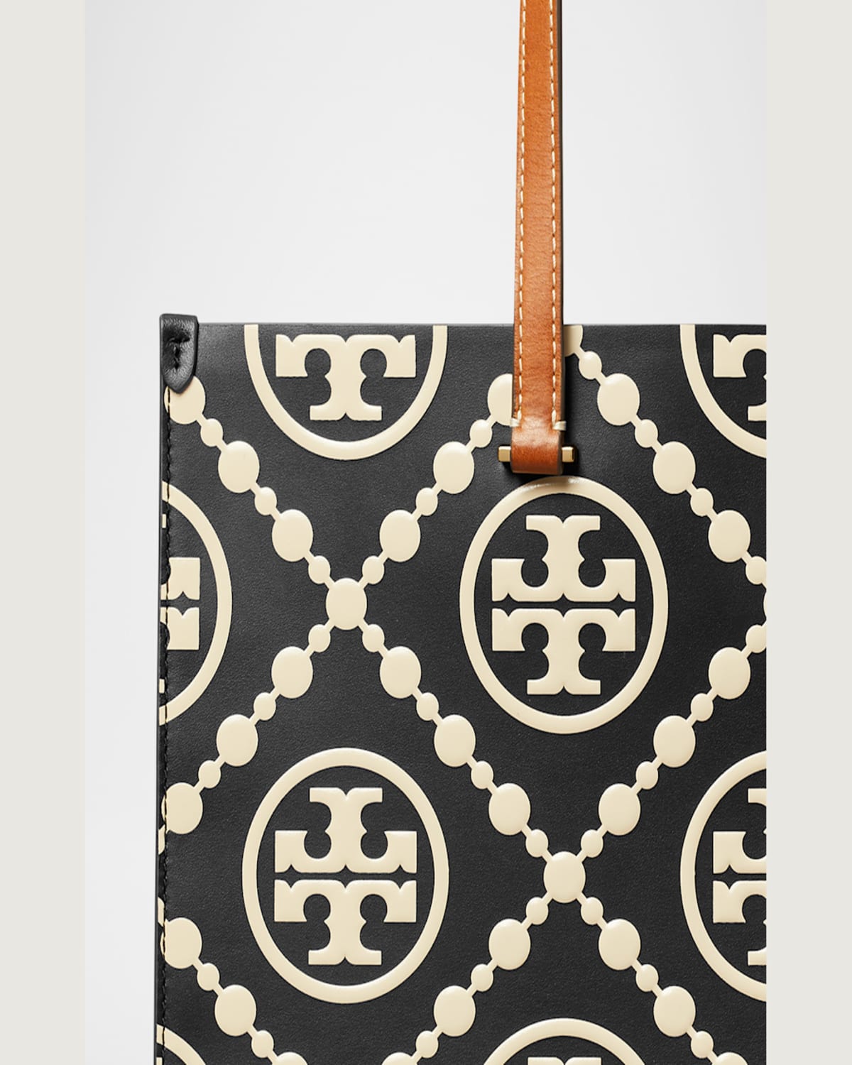 Tory Burch T Monogram Embossed Leather Tote Bag In Blackwhite