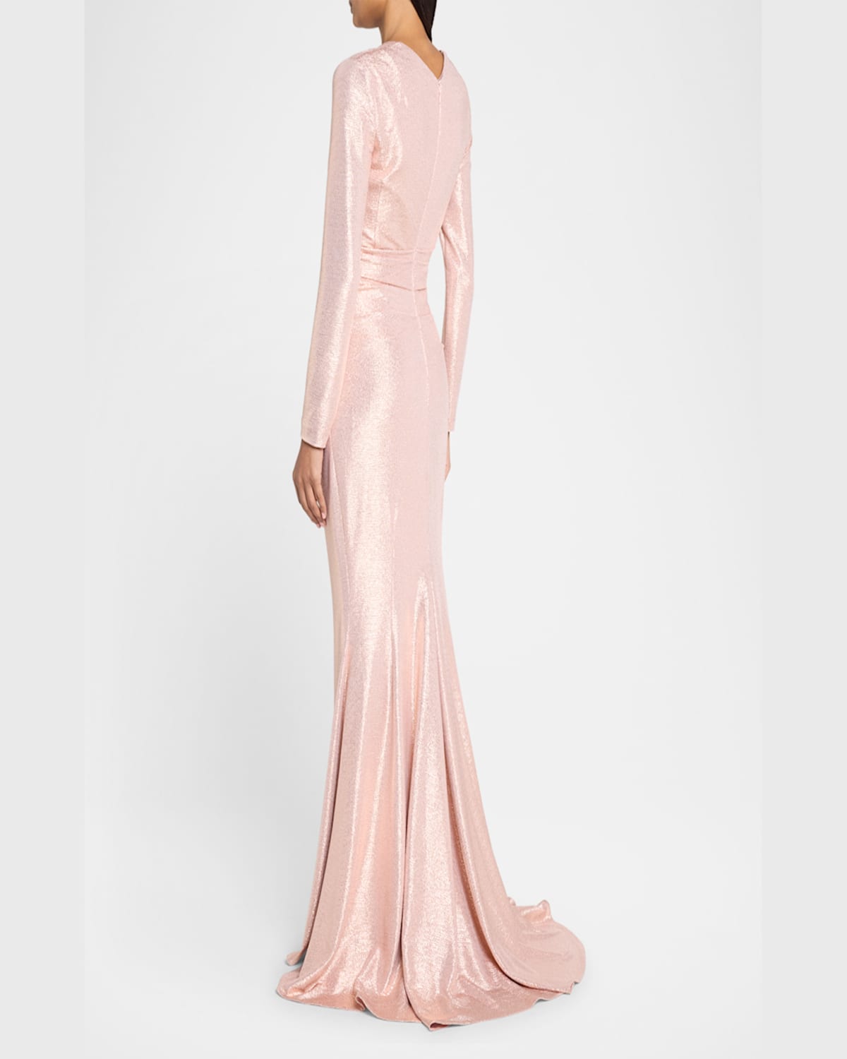 Talbot Runhof Draped Mirrorball Stretch Long-sleeve Gown In Blush