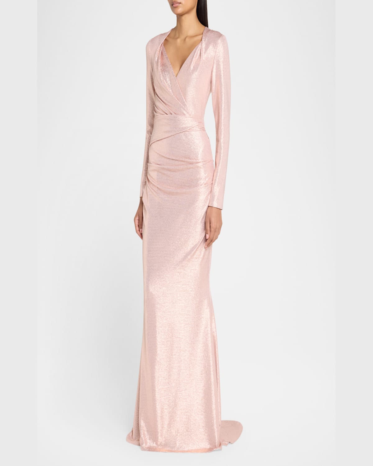 Talbot Runhof Draped Mirrorball Stretch Long-sleeve Gown In Blush