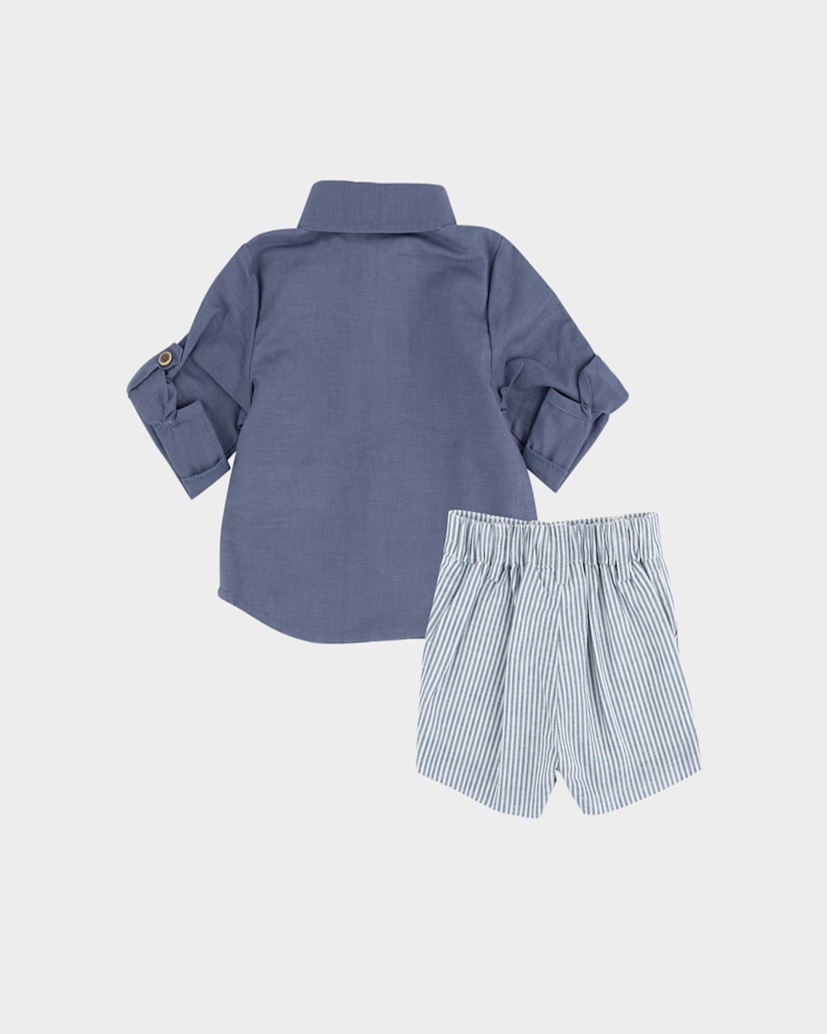Miniclasix Boy's Linen Shirt & Shorts Set In Blue