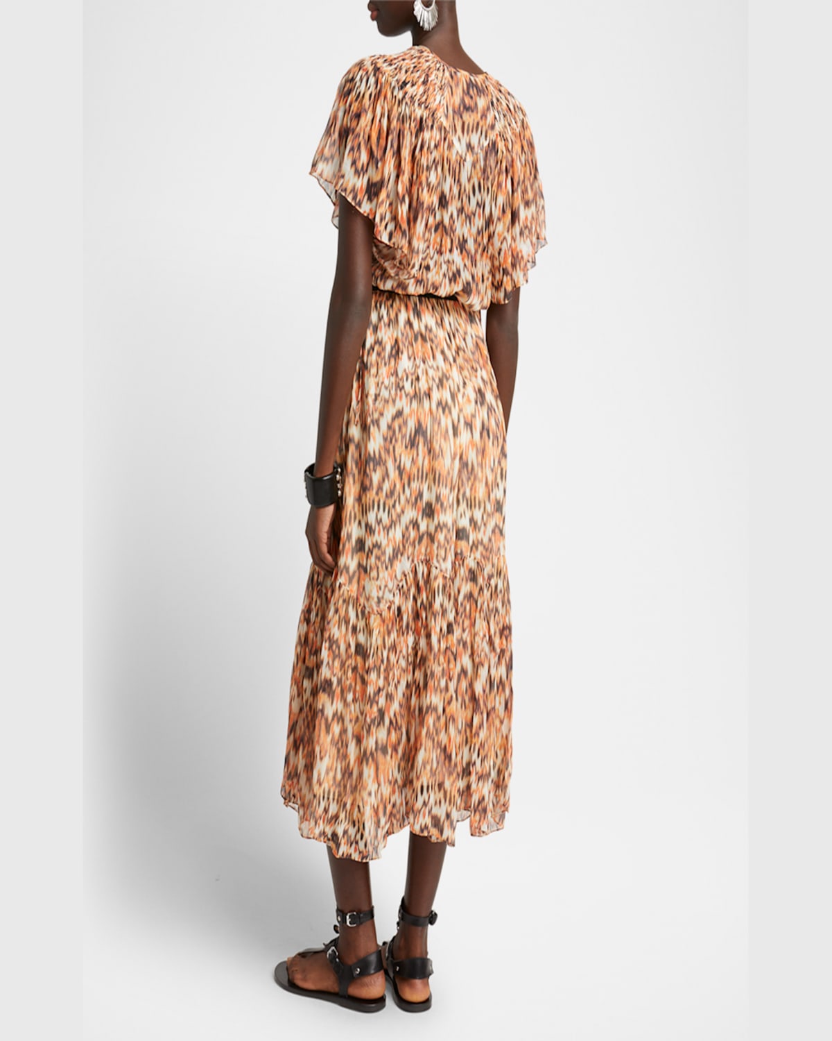 Shop Isabel Marant Odelia Flounce-sleeve A-line Silk Midi Dress In Orange