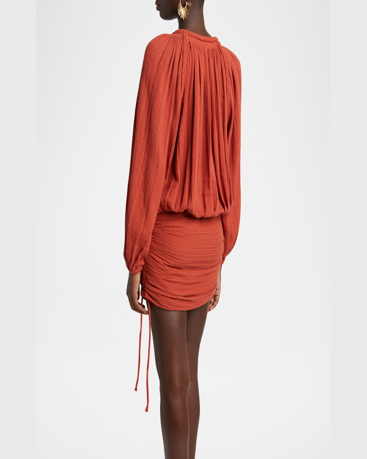 Isabel Marant Dress With Trim Drawstring Pleats Sleeves In Burnt Orange