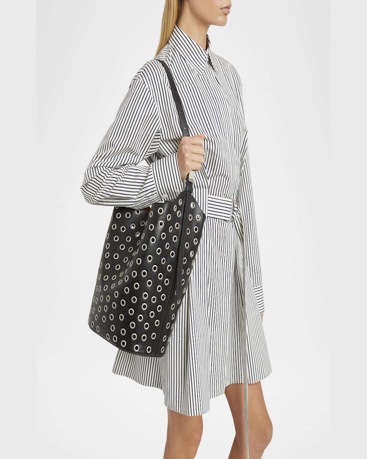 Proenza Schouler Brant Bucket Bag In Eyelet Leather In Black