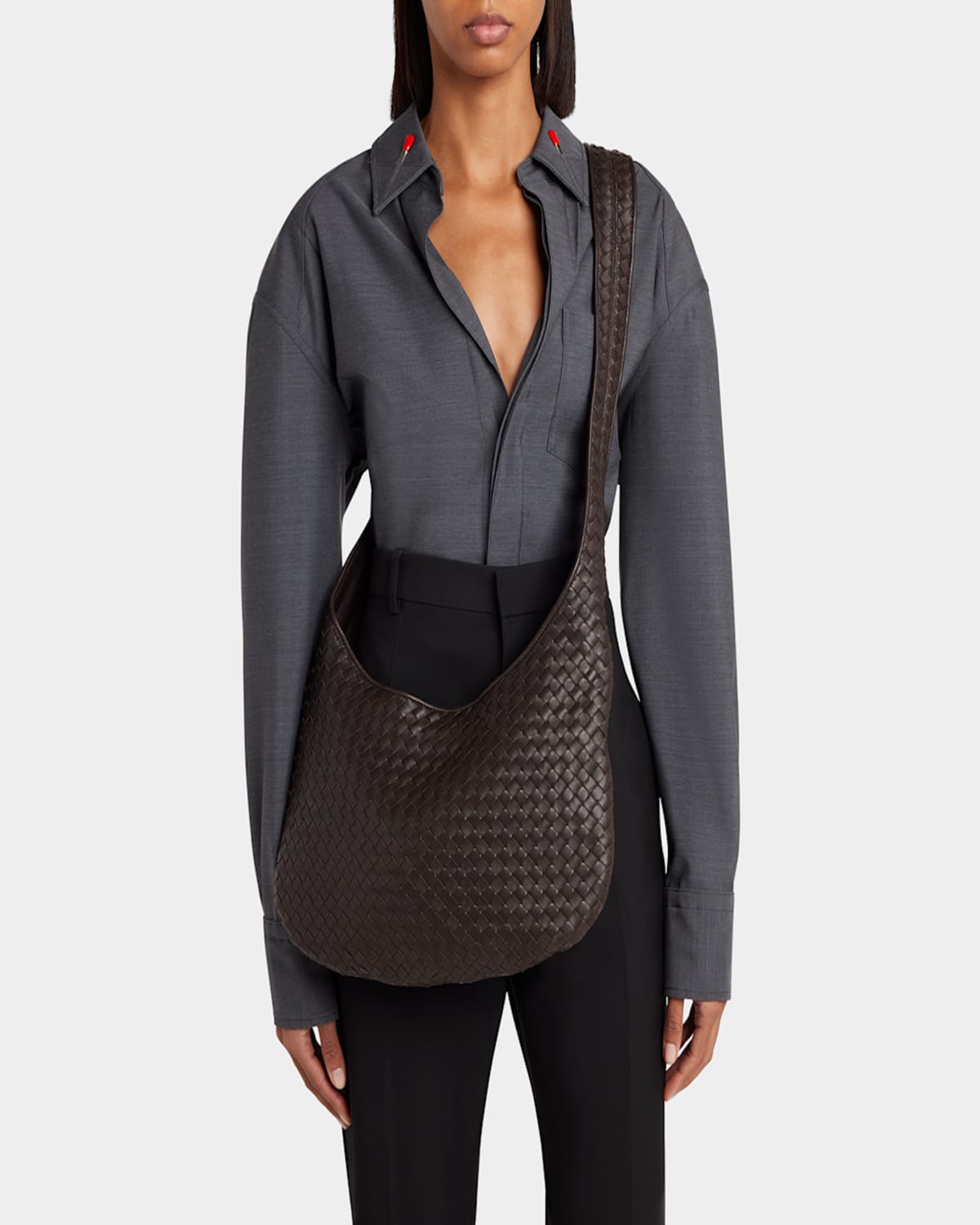 Bottega Veneta Intrecciato Leather Crossbody Bag In Fondant