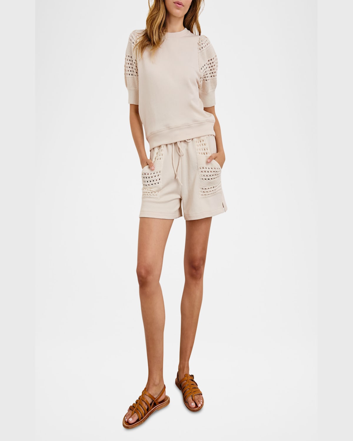 Rails Eddie Open-knit Detailed Cotton Shorts In Oat