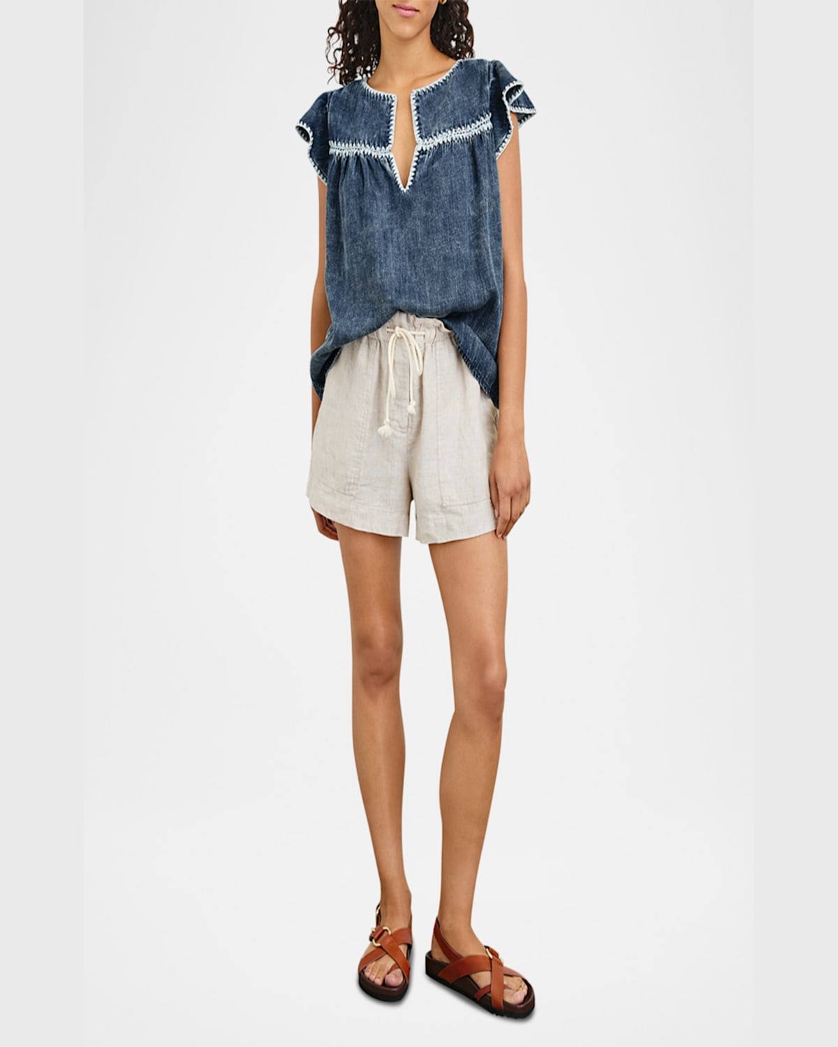 Rails Tafia Embroidered Flutter-sleeve Blouse In Classic Blue
