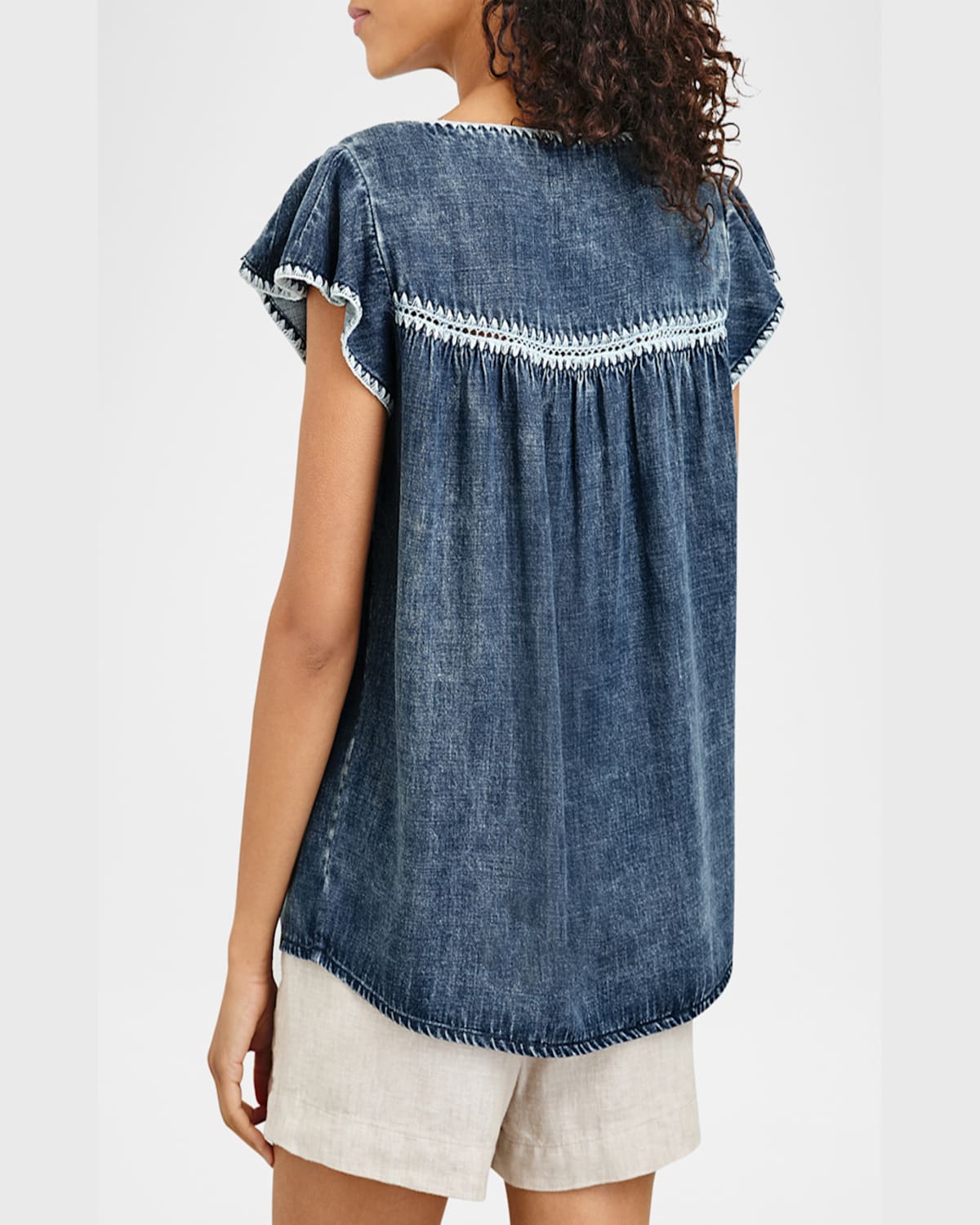 Rails Tafia Embroidered Flutter-sleeve Blouse In Classic Blue