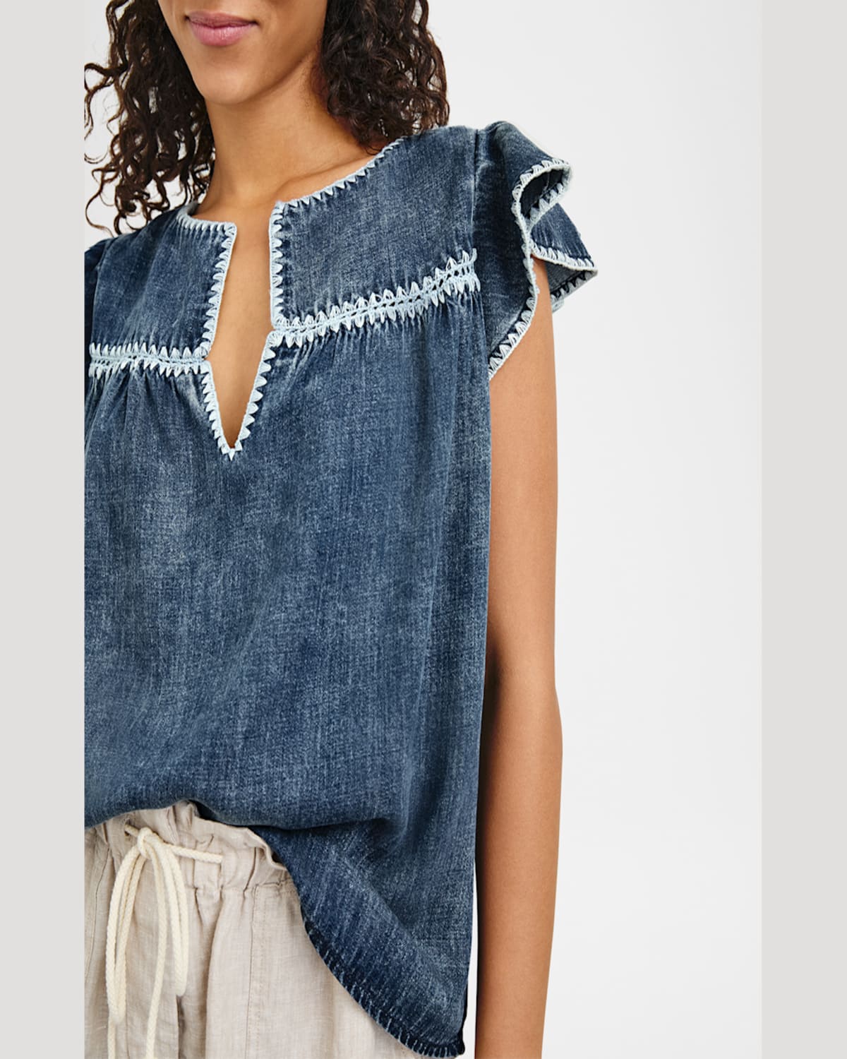 Rails Tafia Embroidered Flutter-sleeve Blouse In Classic Blue