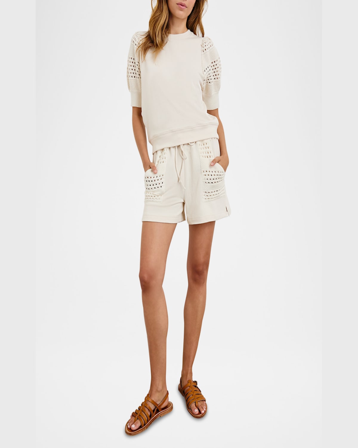 Rails Kimberly Eyelet Short Sleeve Sweatshirt In Oat