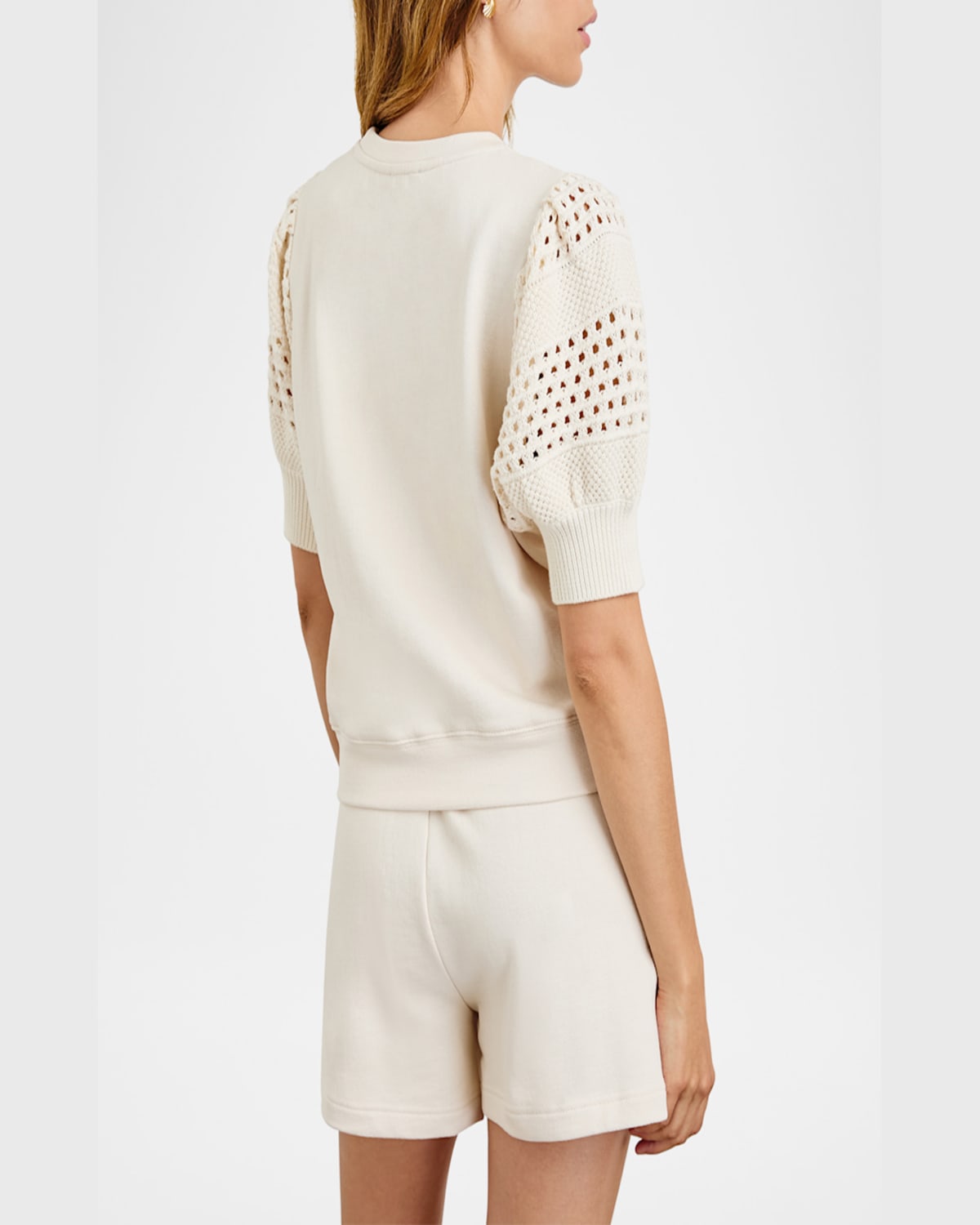 Rails Kimberly Eyelet Short Sleeve Sweatshirt In Oat