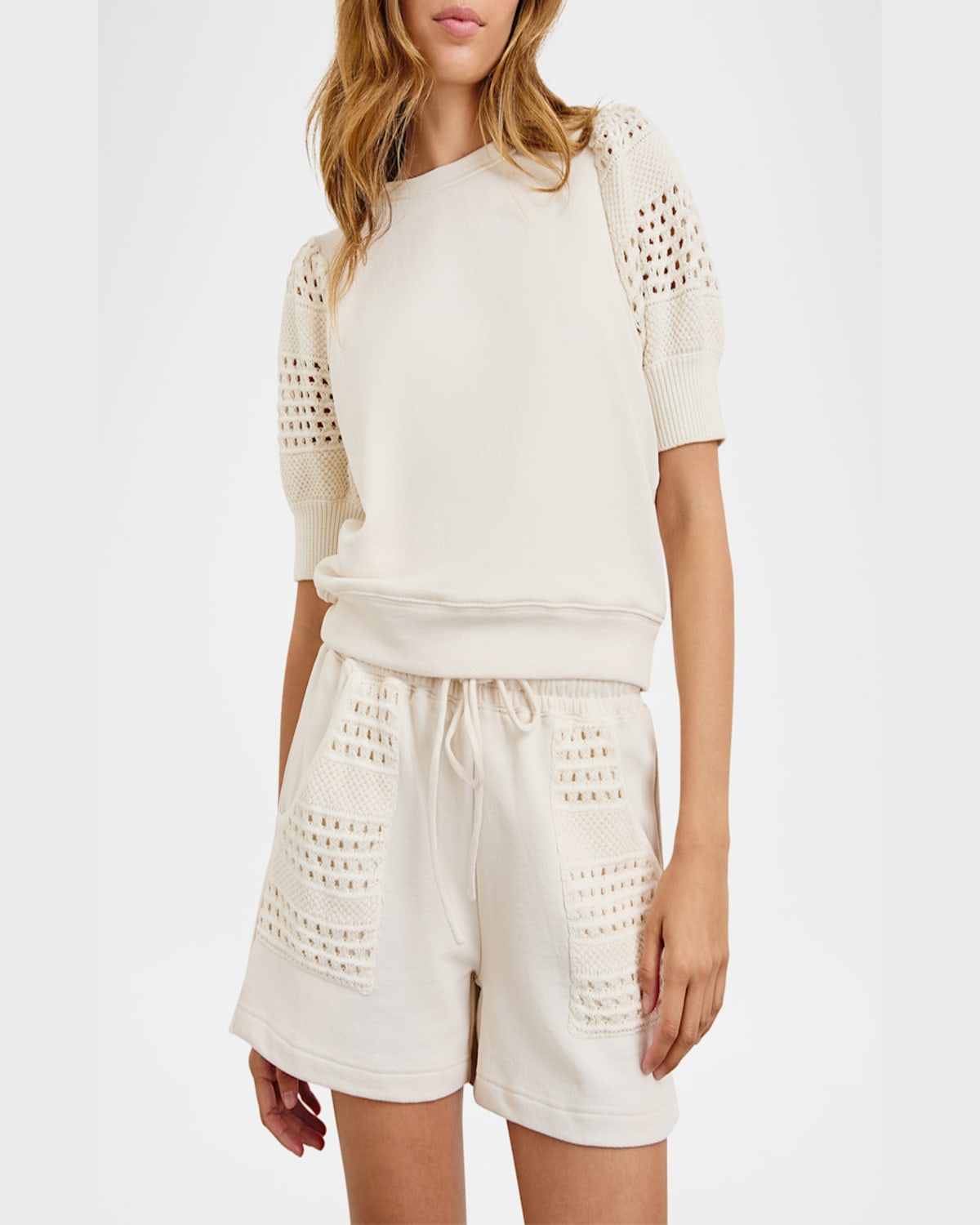 Rails Kimberly Eyelet Short Sleeve Sweatshirt In Oat