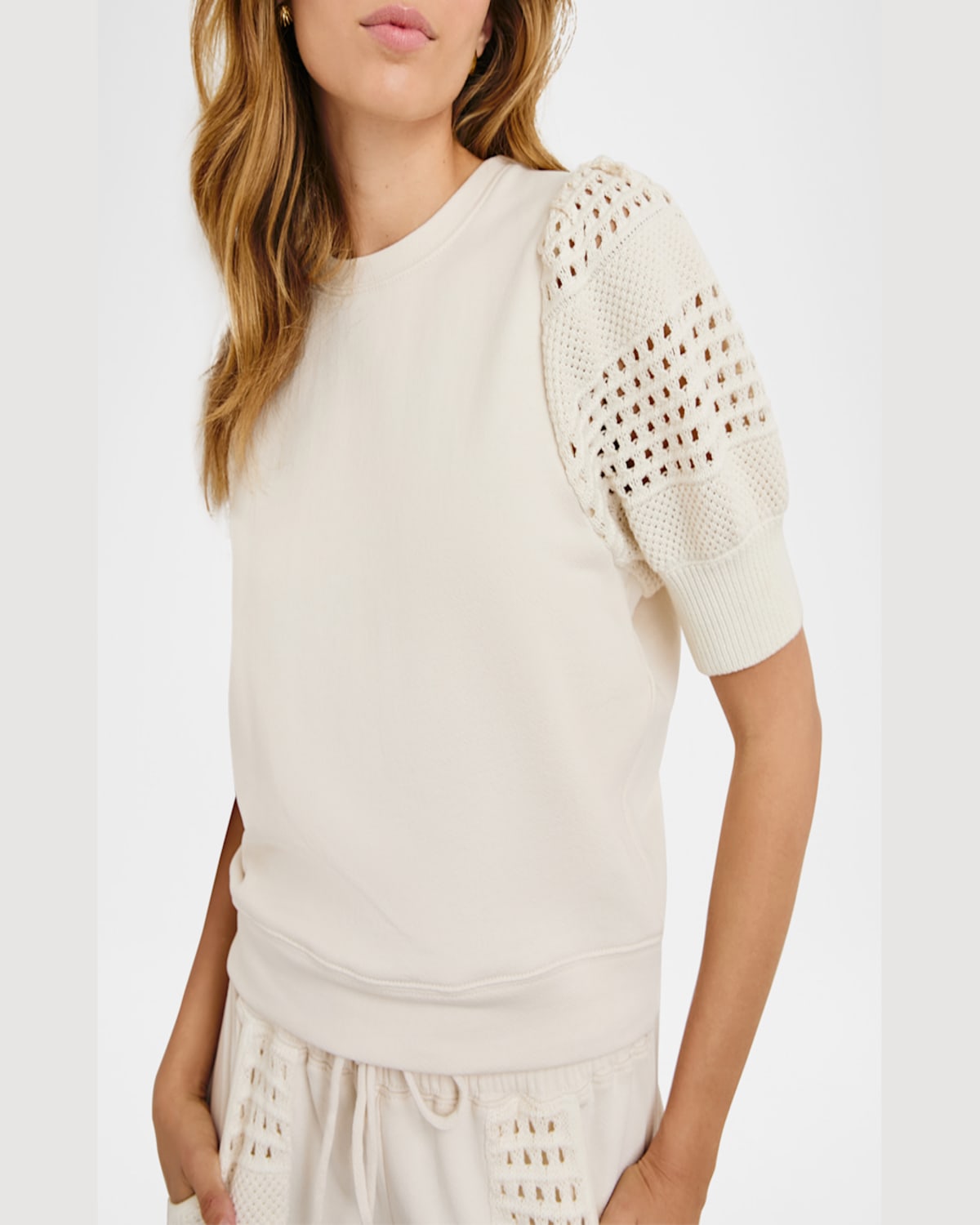 Rails Kimberly Eyelet Short Sleeve Sweatshirt In Oat