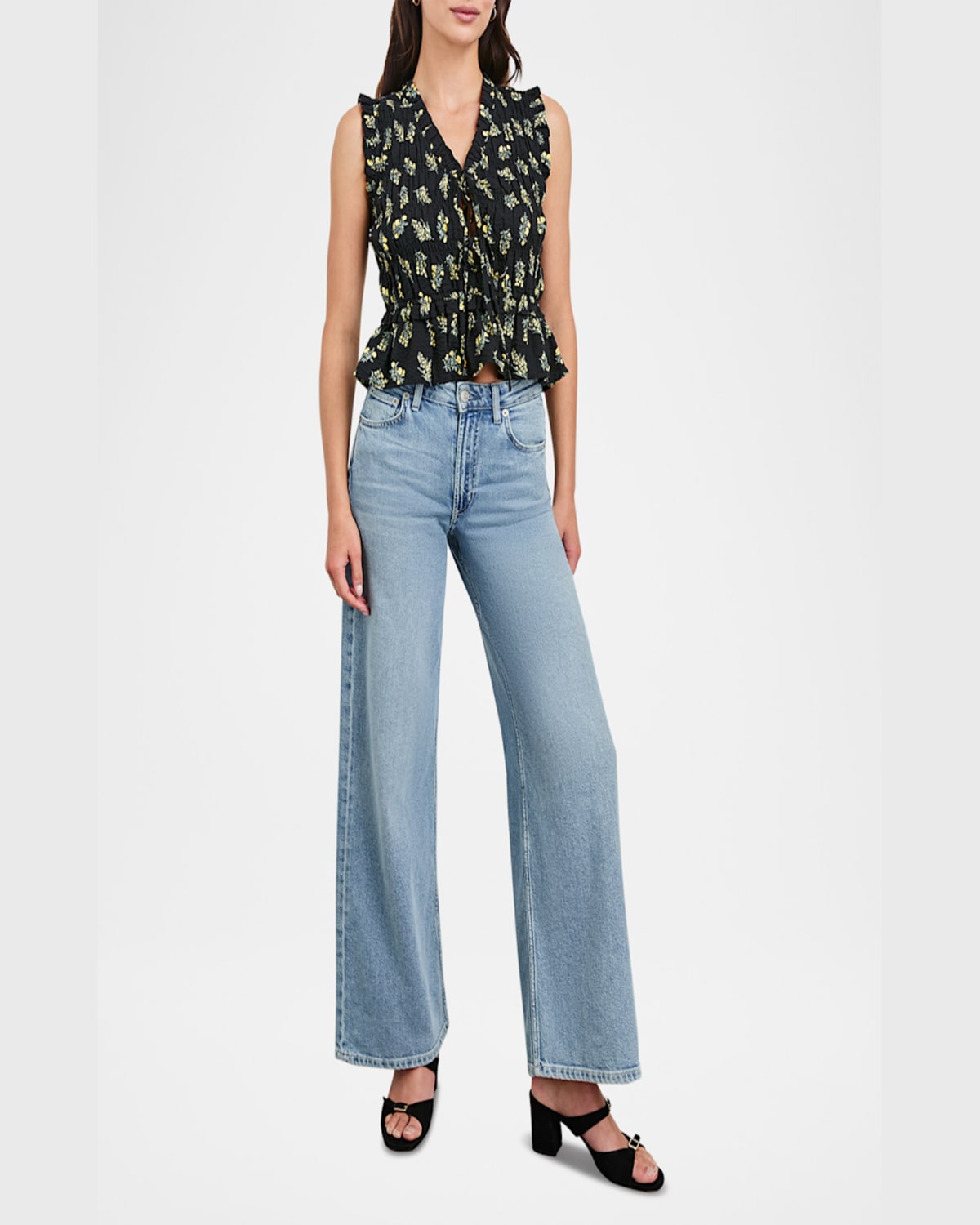 Rails Martine Floral Smocked Ruffle Crop Top In Dark Amaryllis