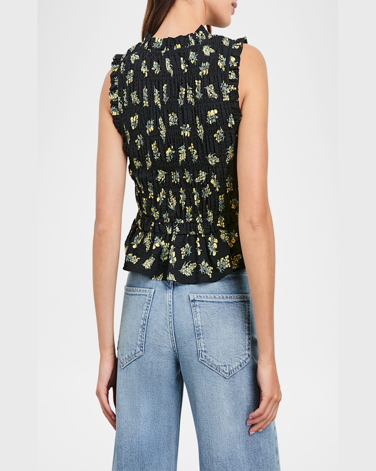Rails Martine Floral Smocked Ruffle Crop Top In Dark Amaryllis