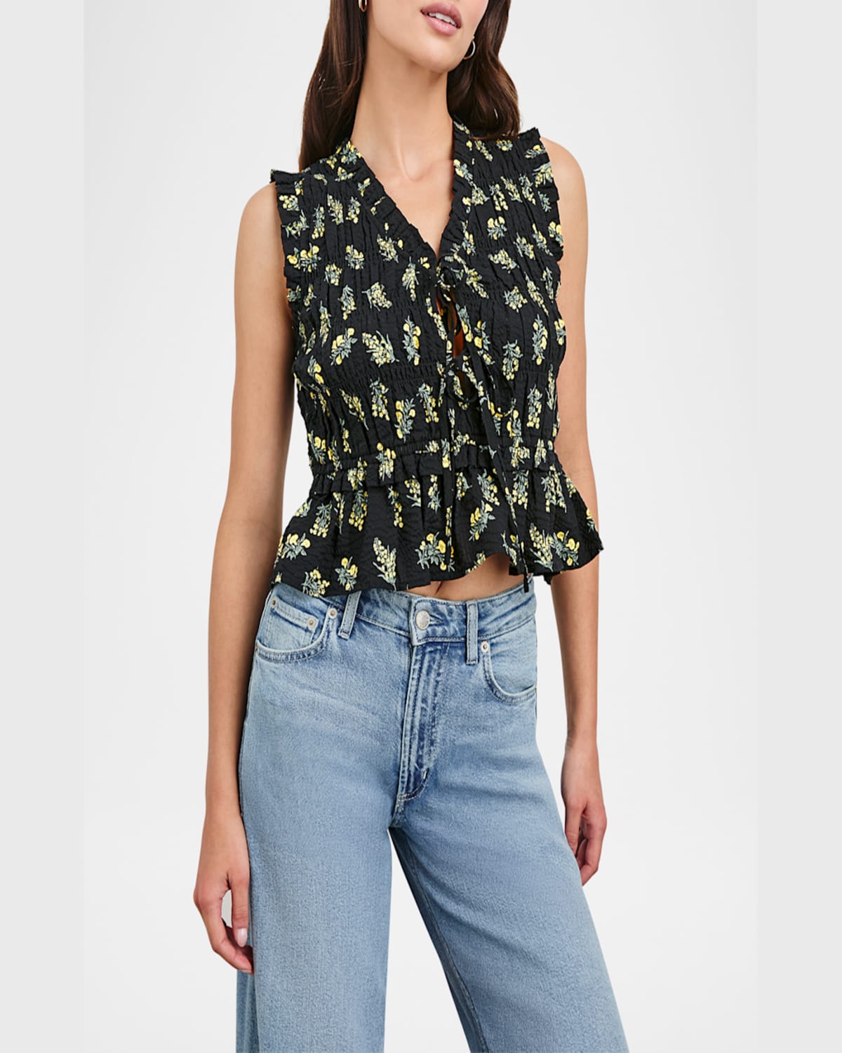 Rails Martine Floral Smocked Ruffle Crop Top In Dark Amaryllis