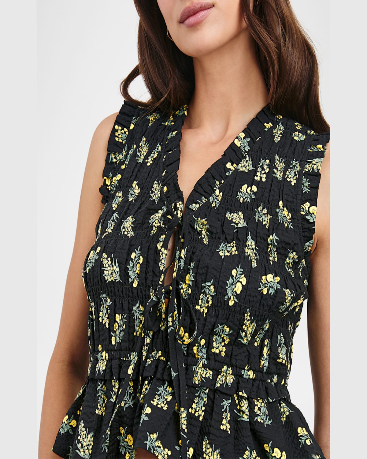 Rails Martine Floral Smocked Ruffle Crop Top In Dark Amaryllis